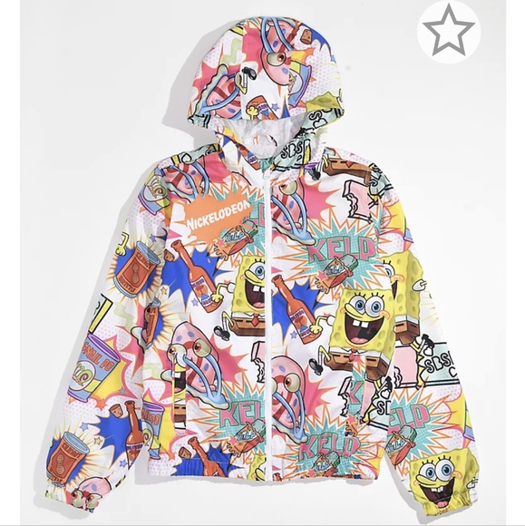 Members Only x Nickelodeon Kids Spongebob White Windbreaker Jacket - Picture 2 of 3